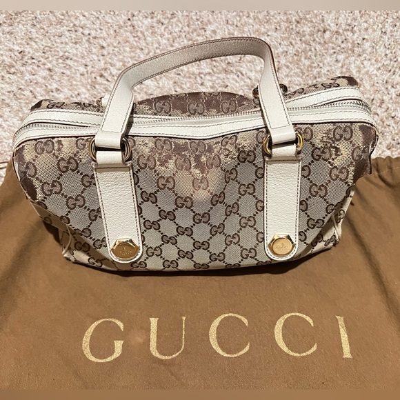 Gucci GG Charmy Boston Bag with dust bag Monogram Canvas leather trim Handbag